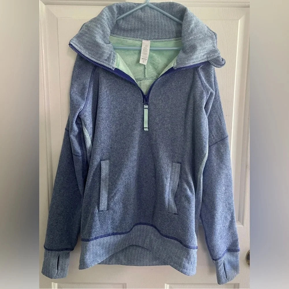 IVIVVA Lululemon 10 Fleece Lined WARM Turtleneck Pullover Blue Green 1/4 Zip Up